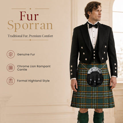 Formal Black Bovine Sporran with Chrome Lion Rampant Cantle
