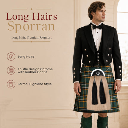 Full Dress Horse Hair Sporran with Thistle Chrome Cantle