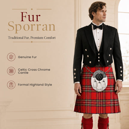 Formal White Rabbit Fur Sporran with Targe Leather Cantle