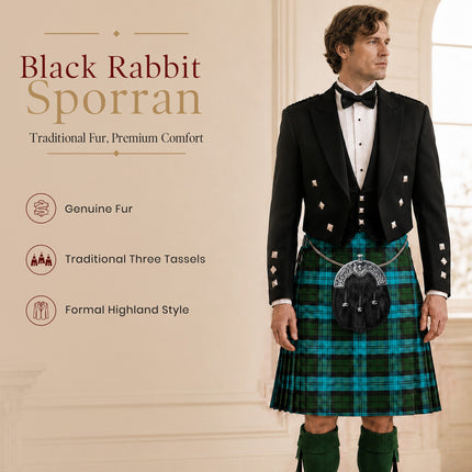 Formal Black Rabbit Fur Sporran with Thistle  Chrome Cantle