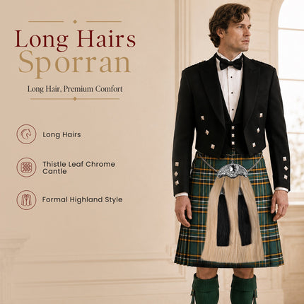 Full Dress Horse Hair Sporran with Thistle Leaf Cantle