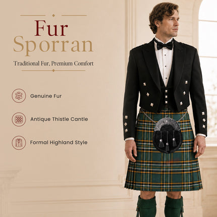 Formal Black Bovine Sporran with Black Thistle Antique Cantle