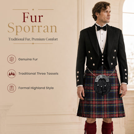 Formal Black Rabbit Fur Sporran with Black Celtic Antique Cantle