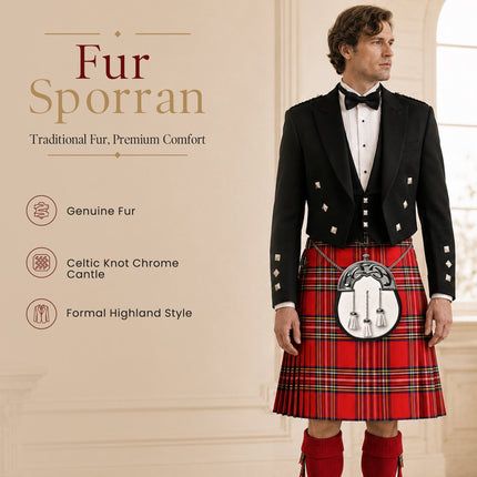 Formal White Bovine Sporran with Chrome Cantle