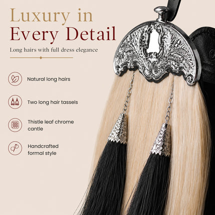 Full Dress Horse Hair Sporran with Thistle Leaf Cantle