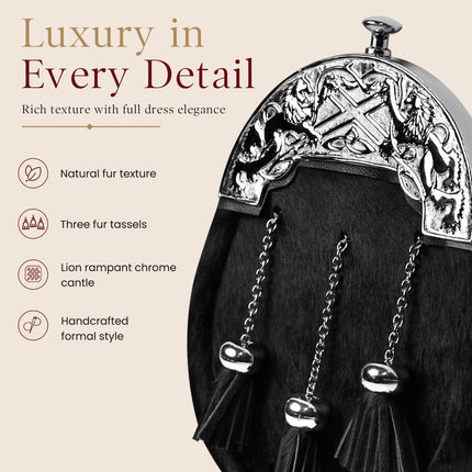 Formal Black Bovine Sporran with Chrome Lion Rampant Cantle