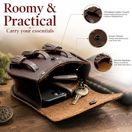 Brown Leather Sporran with Celtic Maple Leaf Badge