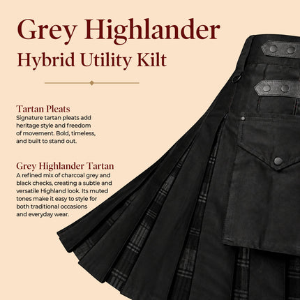 Grey Highlander Hybrid Utility Kilt for Men - Traditional Style with Modern Functionality | Big & Tall