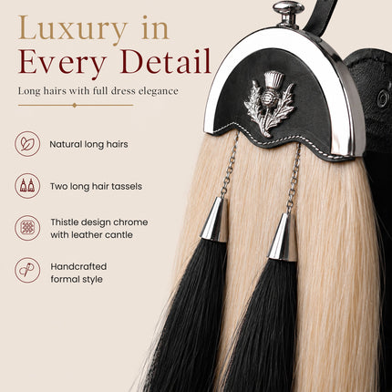 Full Dress Horse Hair Sporran with Thistle Chrome Cantle