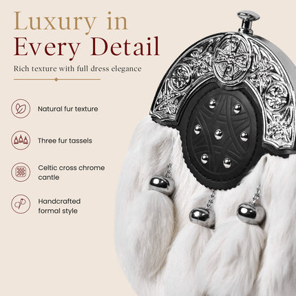 Formal White Rabbit Fur Sporran with Targe Leather Cantle