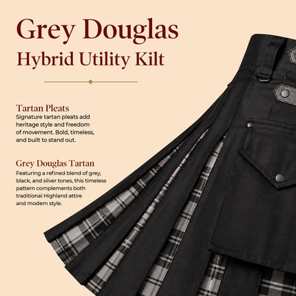 Grey Douglas Hybrid Utility Kilt for Men  - Traditional Style with Modern Functionality | Big & Tall