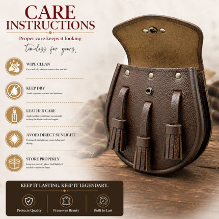 Brown Leather Sporran with Celtic Maple Leaf Badge