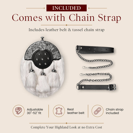 Formal White Rabbit Fur Sporran with Targe Leather Cantle