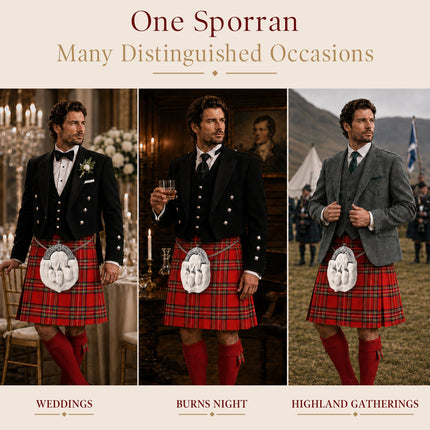 Formal White Rabbit Fur Sporran with Cross Chrome Cantle