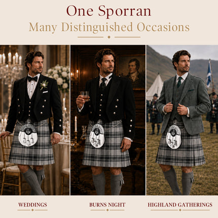 Formal White Bovine Sporran With Targe Leather Cantle