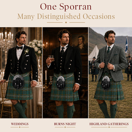 Formal Black Bovine Sporran with Black Thistle Antique Cantle