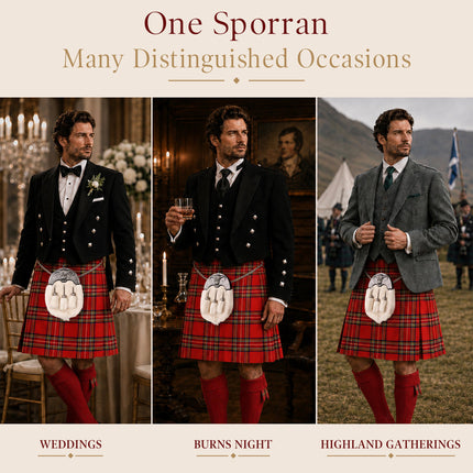 White Rabbit Fur Sporran with Highland Cow Antique Finish Cantle