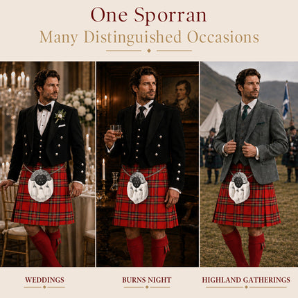 Formal White Rabbit Fur Sporran with Targe Leather Cantle