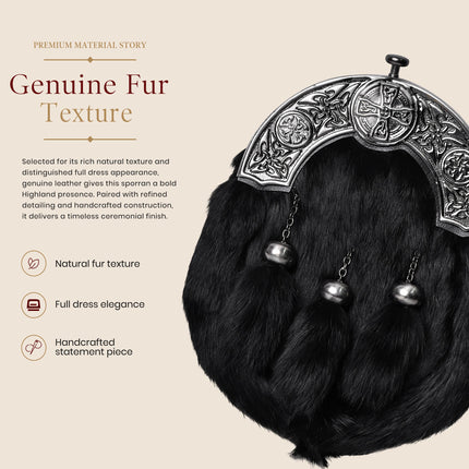 Formal Black Rabbit Fur Sporran with Black Celtic Antique Cantle