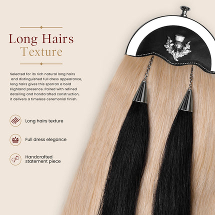 Full Dress Horse Hair Sporran with Thistle Chrome Cantle