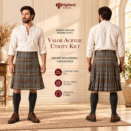 Valor Acrylic Utility Kilt | 16oz Fraser Weathered Tartan KIlt