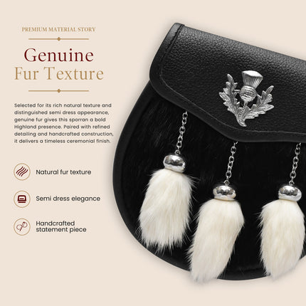 Semi-Dress Rabbit Fur Sporran with Thistle Chrome Badge