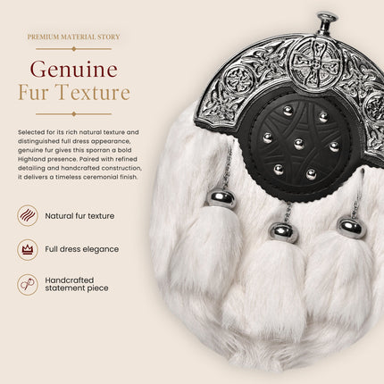 Formal White Rabbit Fur Sporran with Targe Leather Cantle