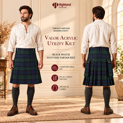 Valor Acrylic Utility Kilt | 16oz Black Watch Scottish Tartan KIlt