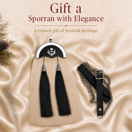 Full Dress Horse Hair Sporran with Thistle Chrome Cantle