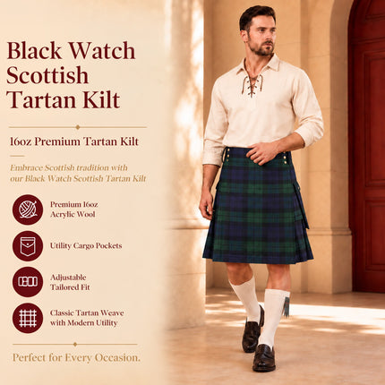 Valor Acrylic Utility Kilt | 16oz Black Watch Scottish Tartan KIlt