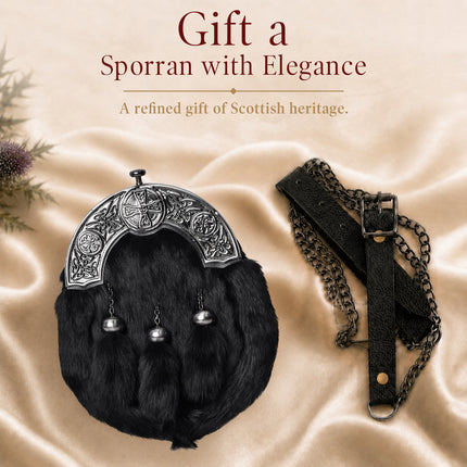 Formal Black Rabbit Fur Sporran with Black Celtic Antique Cantle