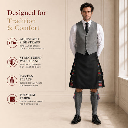 Black Stewart Hybrid Utility Kilt for Men  - Traditional Style with Modern Functionality