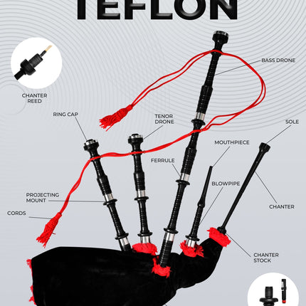 Full Size Bagpipe with Box | Teflon Black