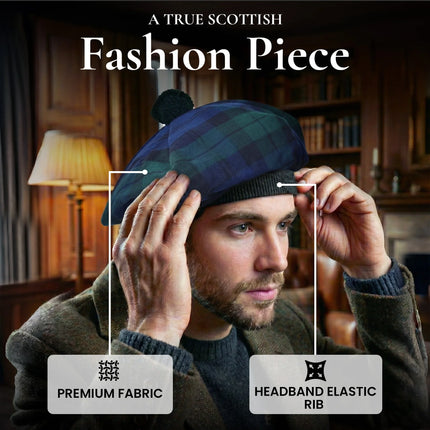 Tam O'Shanter Hat with Pompom | Black Watch Tartan