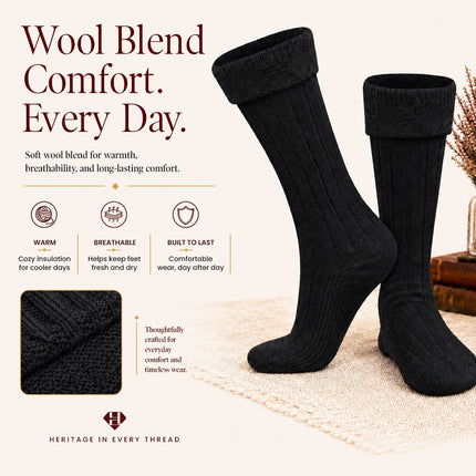 Comfortable Wool Blend Black Kilt Hose | High-Quality Kilt Socks