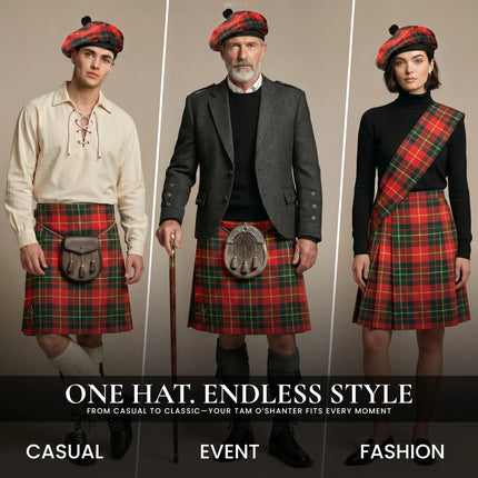 Tam O'Shanter Hat with Pompom | Cameron Red Tartan