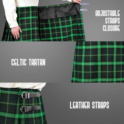 Kilt for Men I Celtic Tartan Kilt Polyviscose 8 Yard Traditional Men Kilt