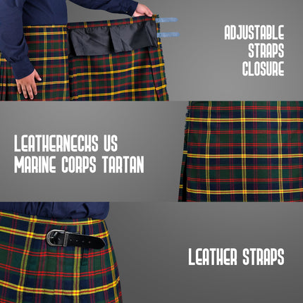 Kilt for Men I US Marine Corps - Leathernecks  Tartan Kilt Polyviscose 8 Yard Traditional Men Kilt