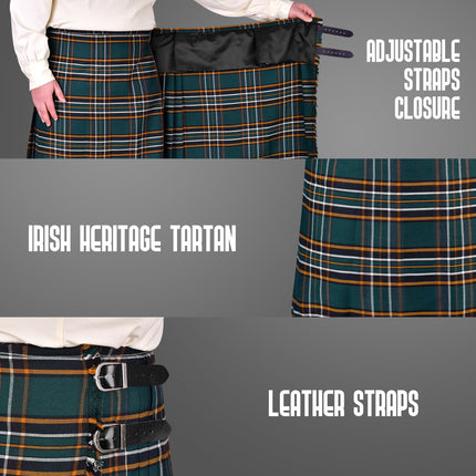 Kilt for Men I Irish Heritage Tartan Kilt Polyviscose 8 Yard Traditional Men Kilt