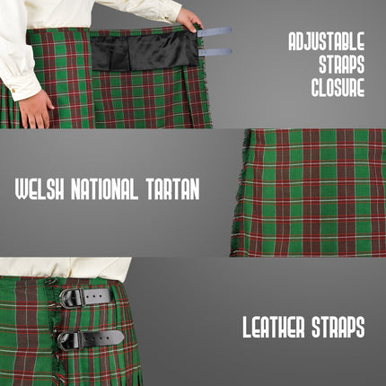 Kilt for Men I Welsh National Tartan Kilt Polyviscose 8 Yard Traditional Men Kilt