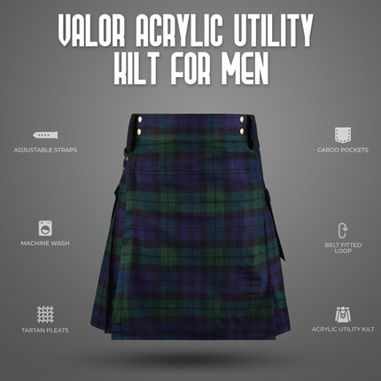 Valor Acrylic Utility Kilt | 16oz Black Watch Scottish Tartan KIlt | Big & Tall