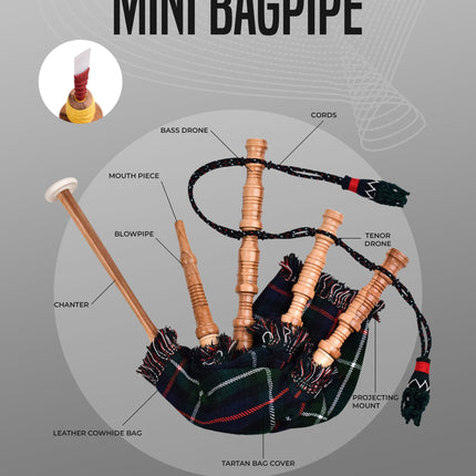 Mini Miniature Bagpipe - Rosewood Bagpipe for Beginners, Playable Gift | Mackenzie