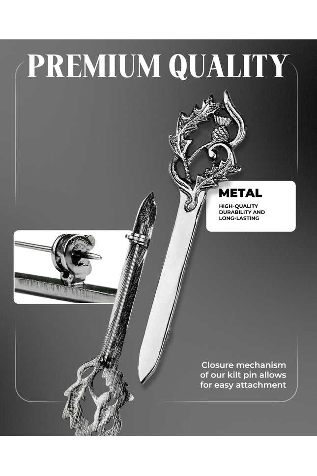 Scottish Kilt Pin for men | Thistle Sword Pewter Chrome