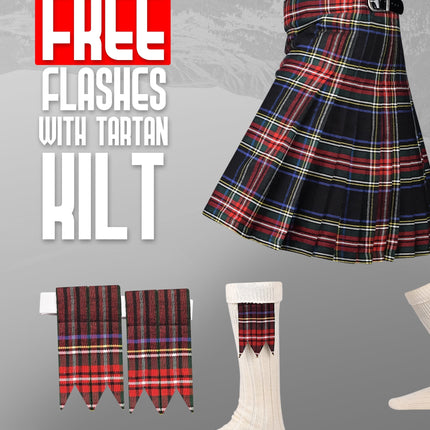 Kilt for Men I Black Stewart Tartan Kilt Polyviscose 8 Yard Traditional Men Kilt