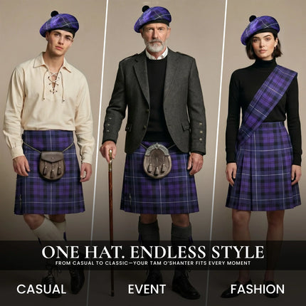 Tam O'Shanter Hat with Pompom | Highland Mist Tartan