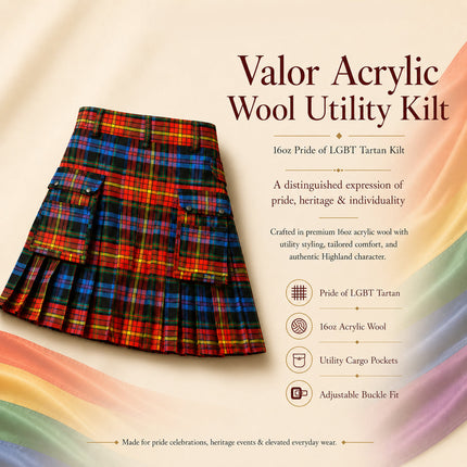 Valor Pride Utility Kilt | 16oz Acrylic Wool LGBT Tartan Kilt