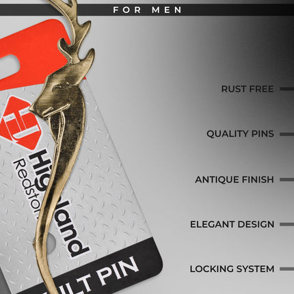 Scottish Kilt Pin for men | Stag Head Pewter Antique