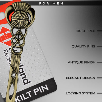 Scottish Kilt Pin for men | Celtic Thistle Pewter Antique