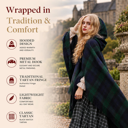 Women Tartan Cloak - Black Watch
