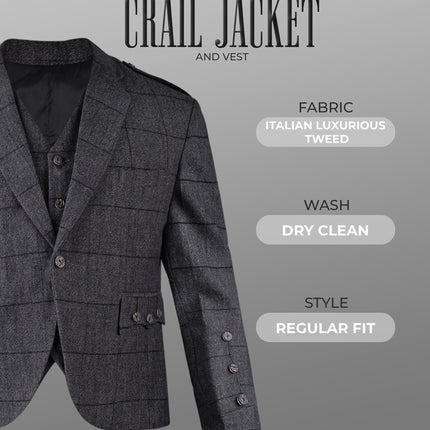 Charcoal Grey Crail Jacket & Vest  -  Italian Tweed Wool | Scottish Formalwear